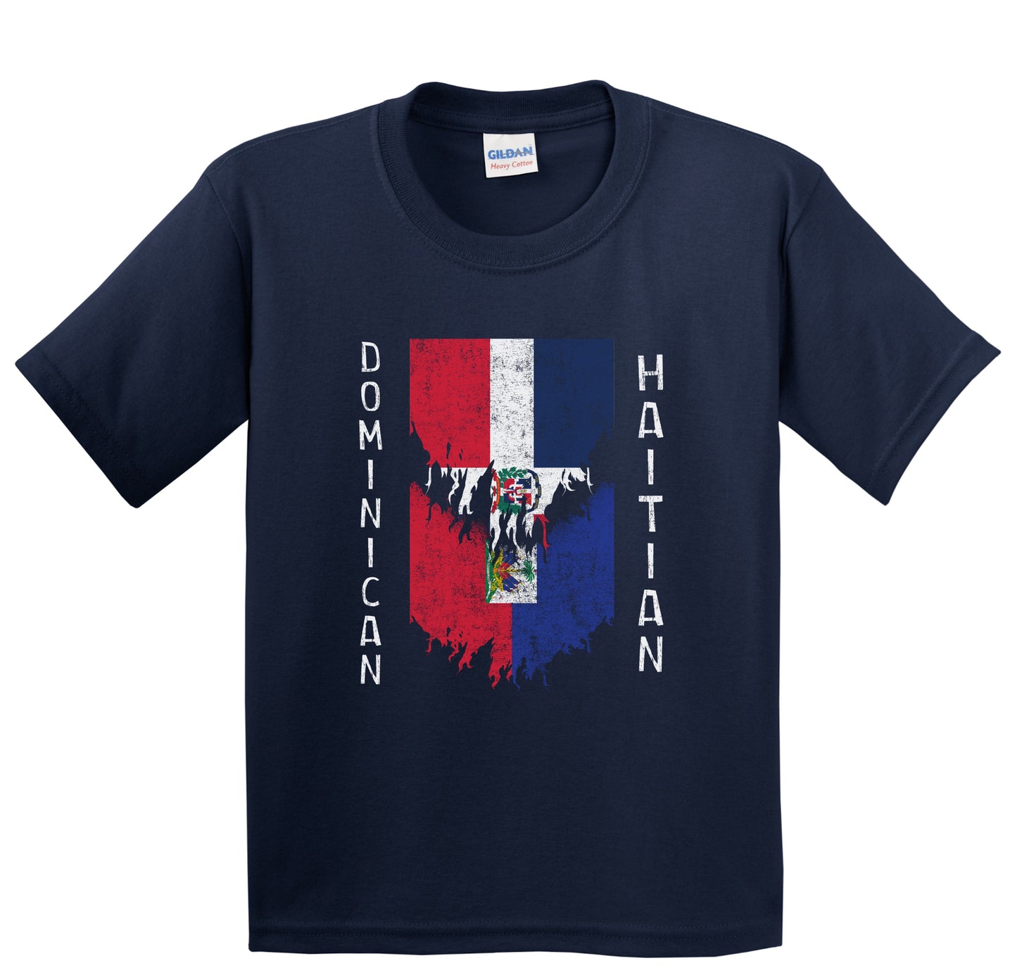 Dominican Haitian Flags Ripped Torn Dominican Republic Haiti Youth T-Shirt