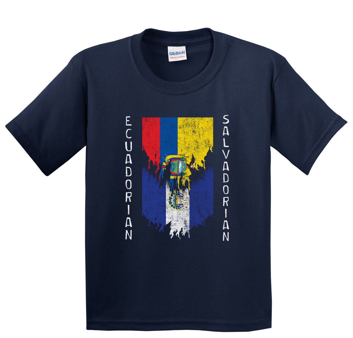 Ecuadorian Salvadorian Flags Ripped Torn Ecuador El Salvador Youth T-Shirt