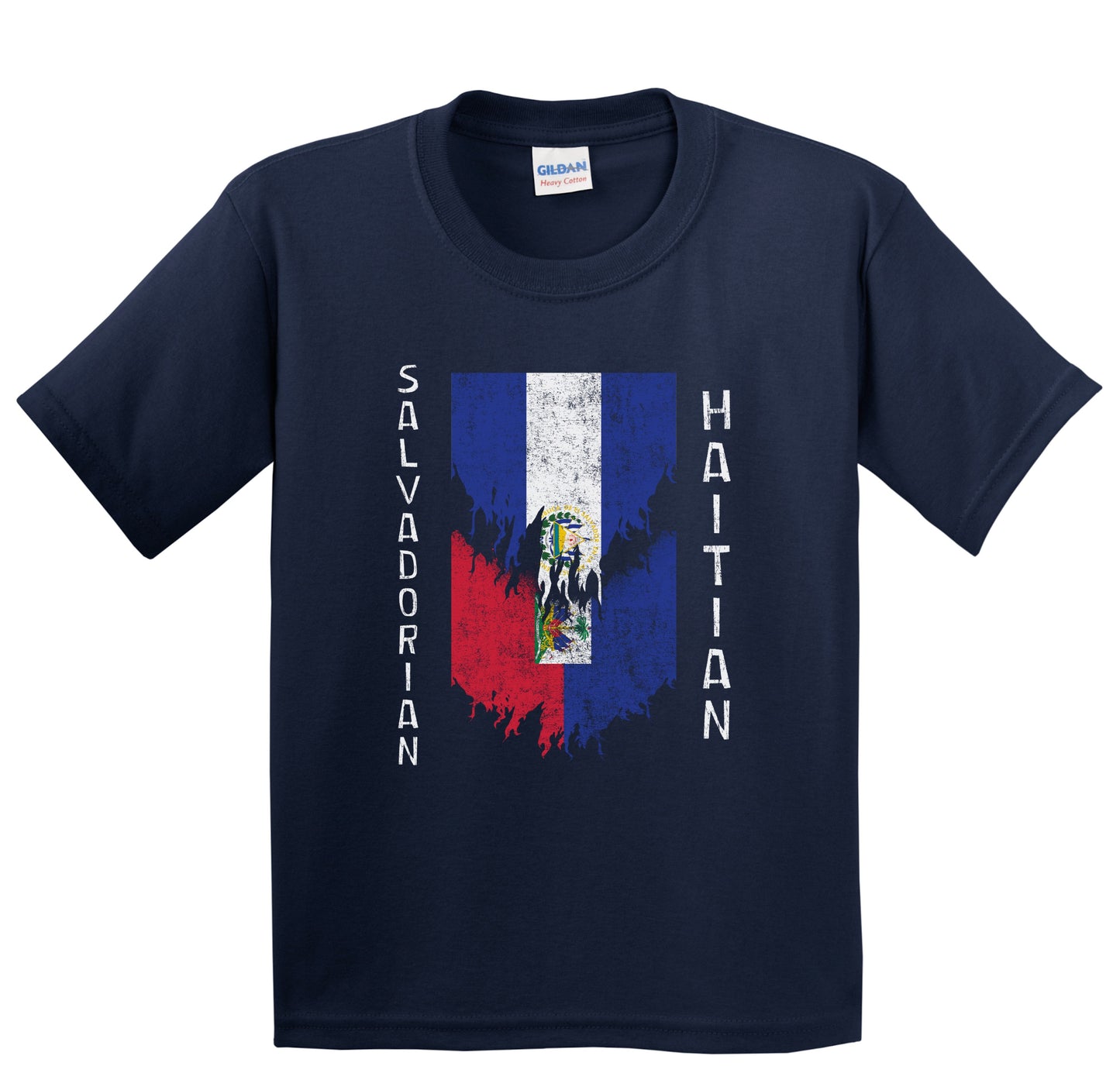 Salvadorian Haitian Flags Ripped Torn El Salvador Haiti Youth T-Shirt