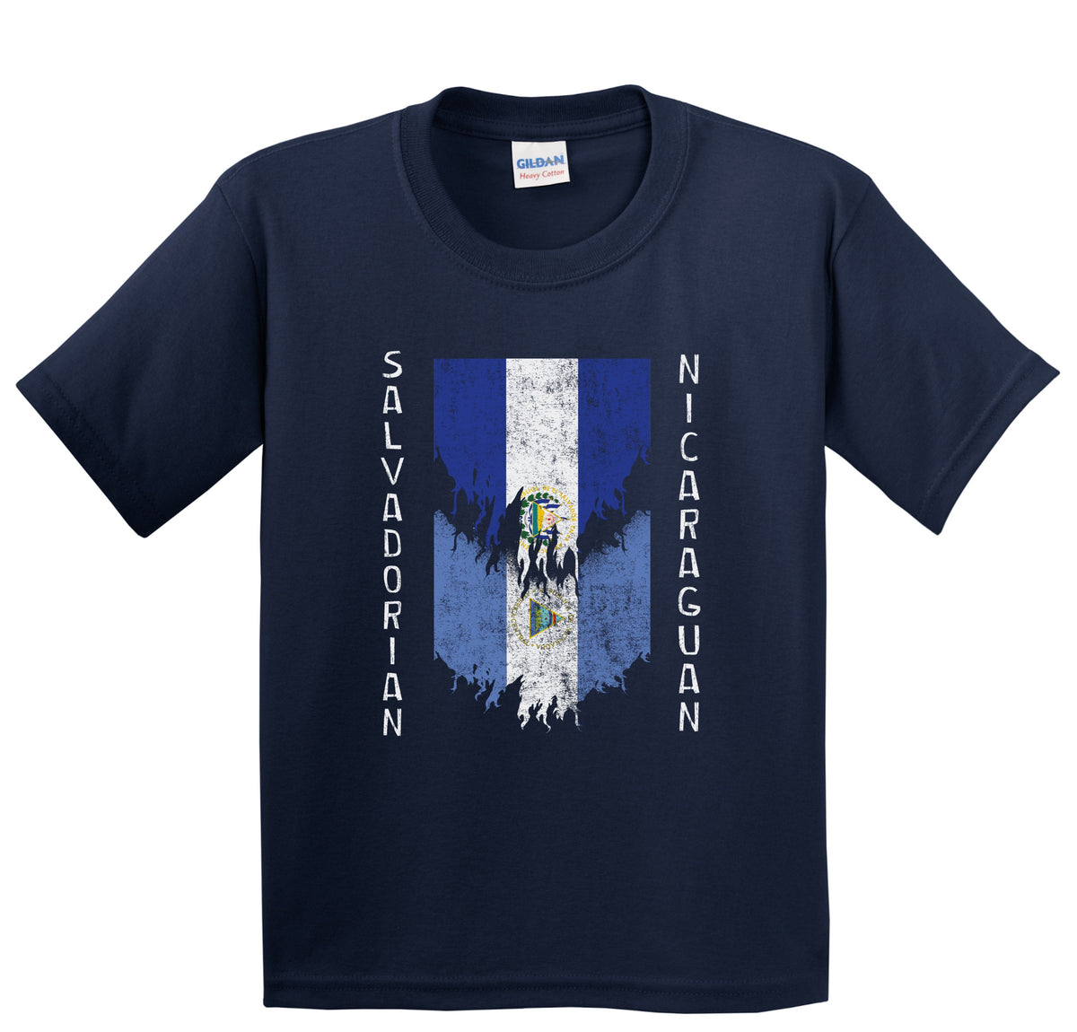 Salvadorian Nicaraguan Flags Ripped Torn El Salvador Nicaragua Youth T-Shirt