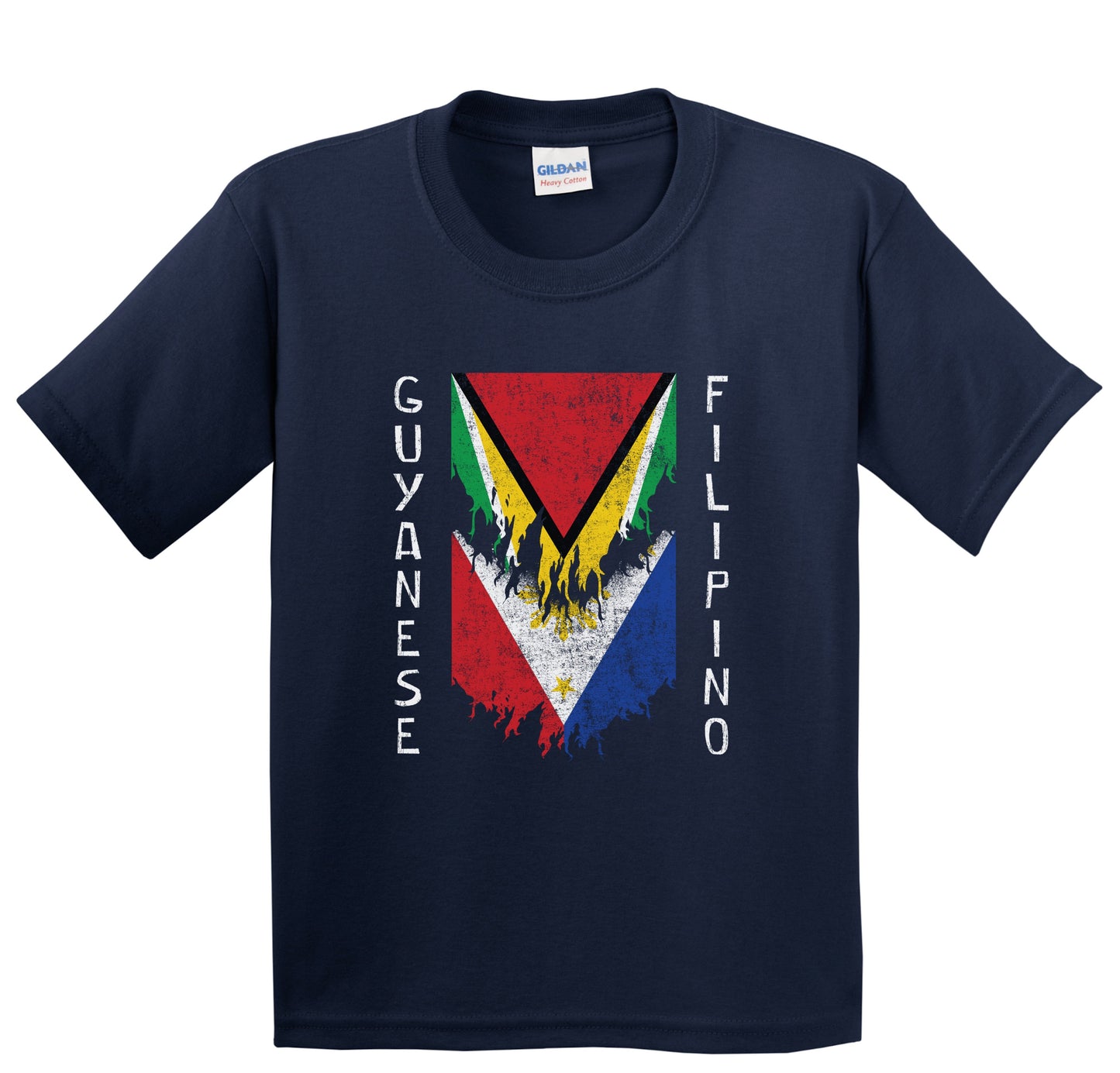 Guyanese Filipino Flags Ripped Torn Guyana Philippines Youth T-Shirt