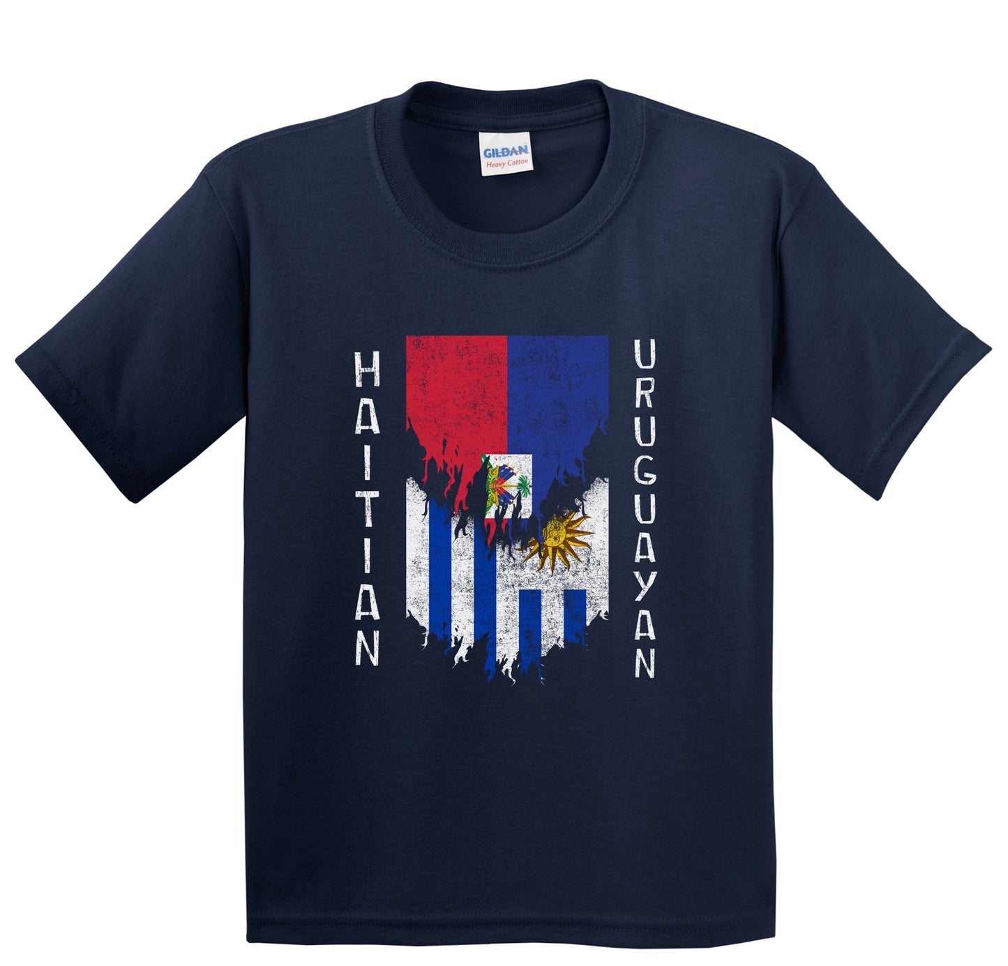 Haitian Uruguayan Flags Ripped Torn Haiti Uruguay Youth T-Shirt