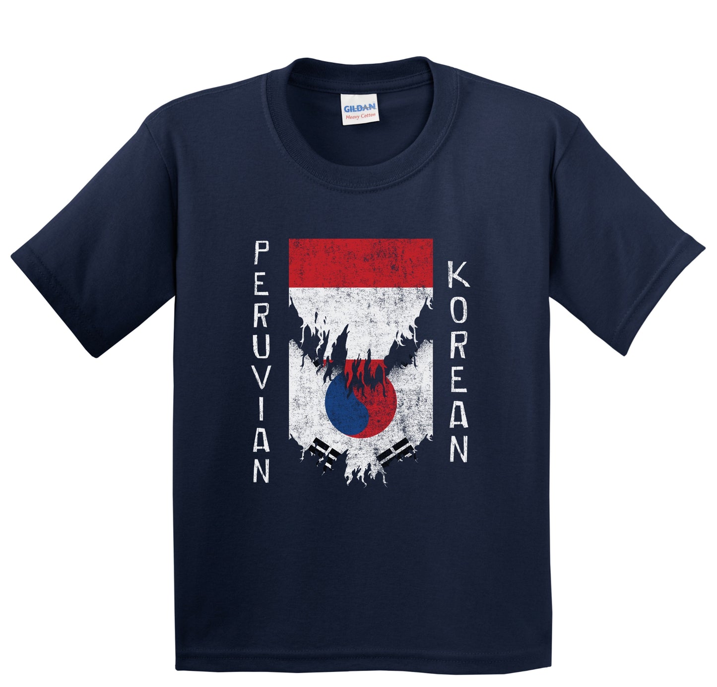 Peruvian Korean Flags Ripped Torn Peru South Korea Youth T-Shirt