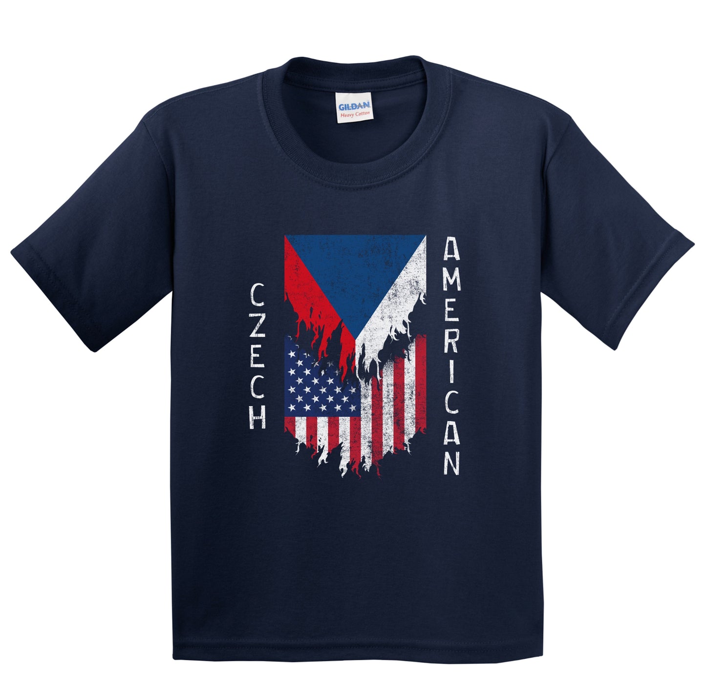 Czech American Flags Ripped Torn Czech Republic Youth T-Shirt