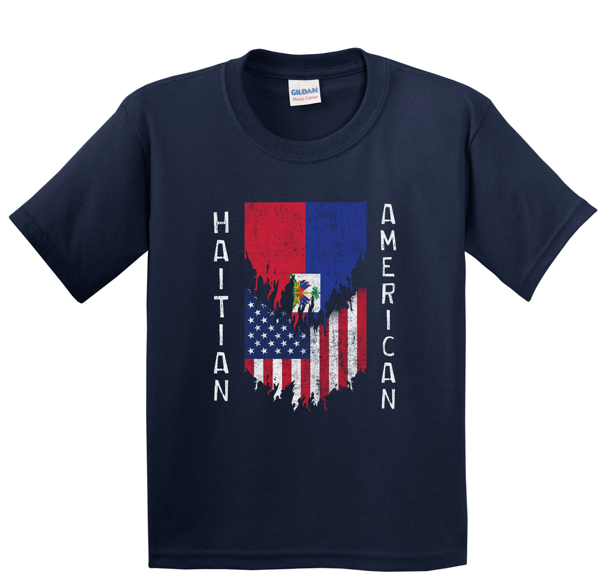 Haitian American Flags Ripped Torn Haiti Youth T-Shirt