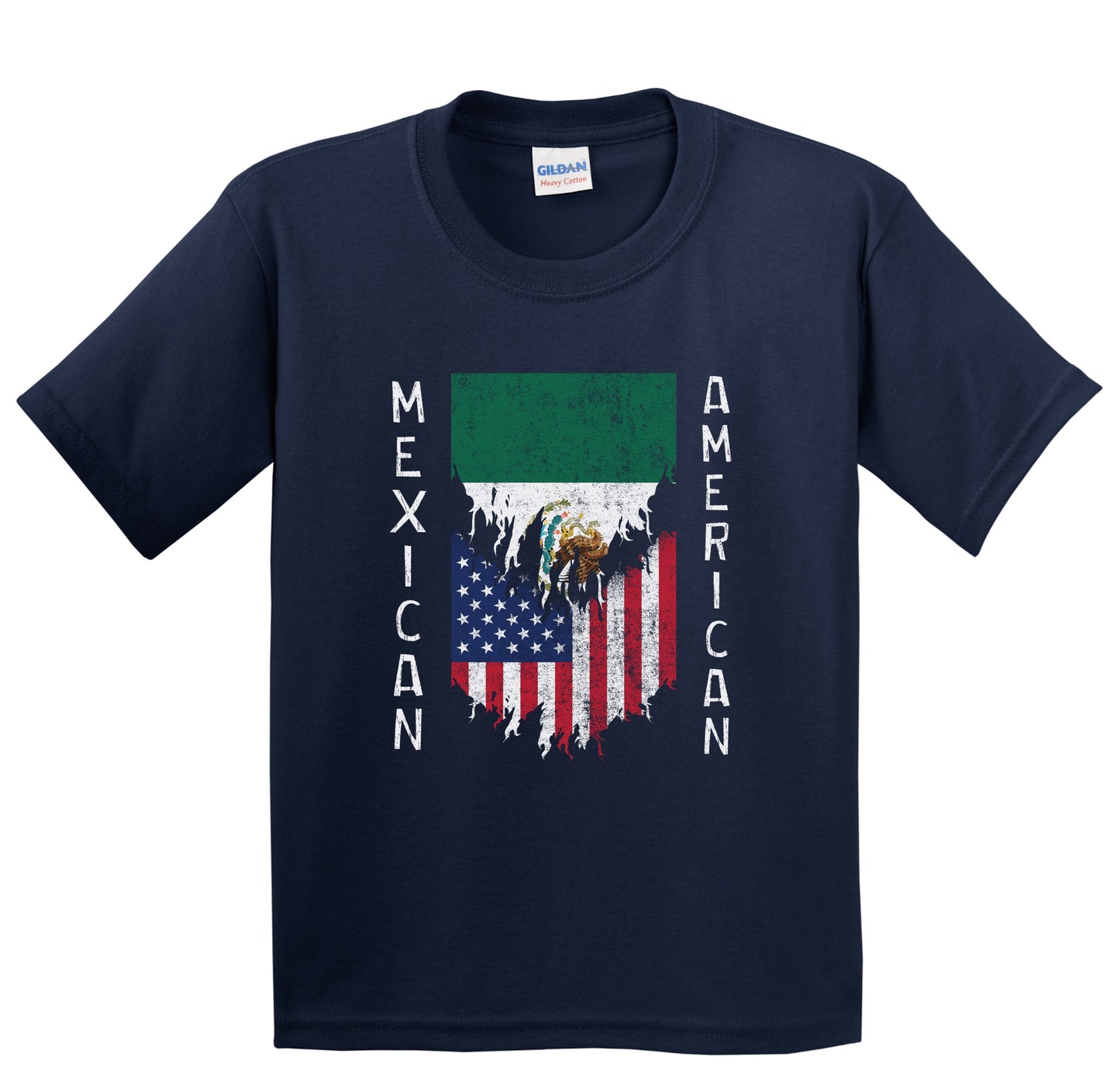 Mexican American Flags Ripped Torn Mexico Youth T-Shirt