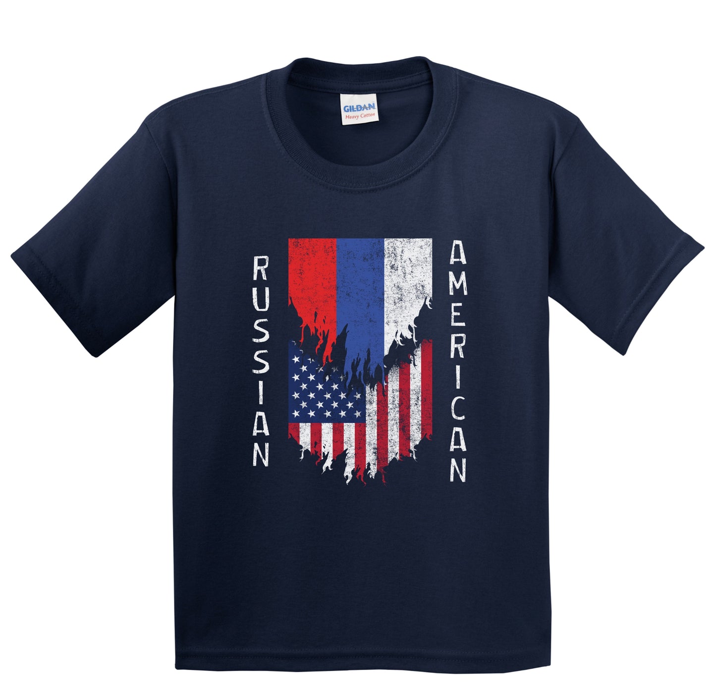Russian American Flags Ripped Torn Russia Youth T-Shirt