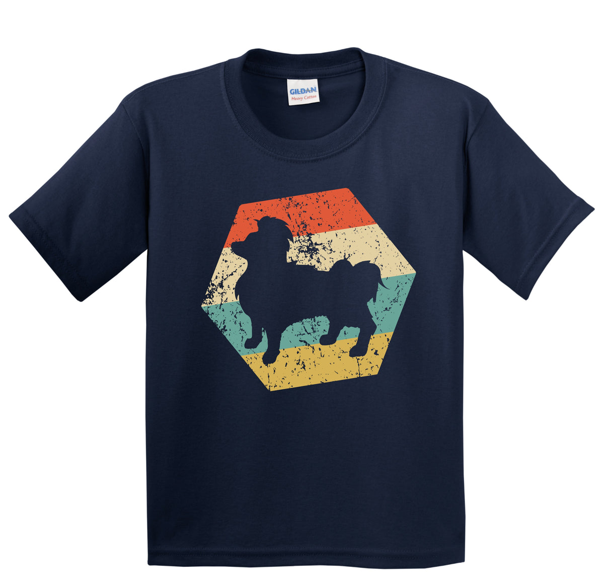 Papillon Dog Breed Retro Distressed Hexagon Youth T-Shirt