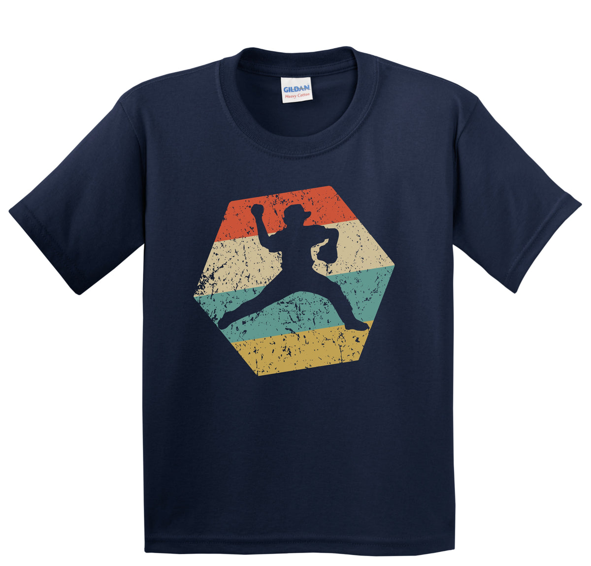 Baseball Player Retro Distressed Hexagon Pitcher Youth T-Shirt