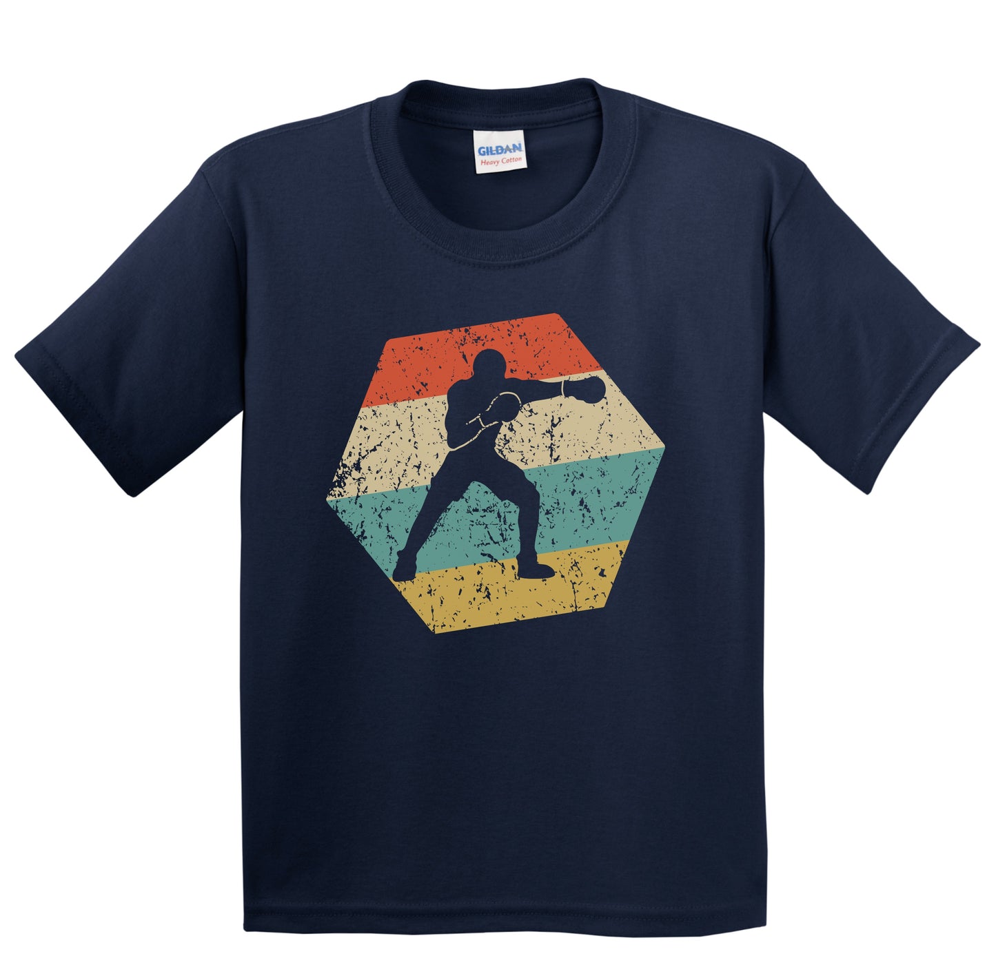Boxing Retro Distressed Hexagon Boxer Punching Youth T-Shirt