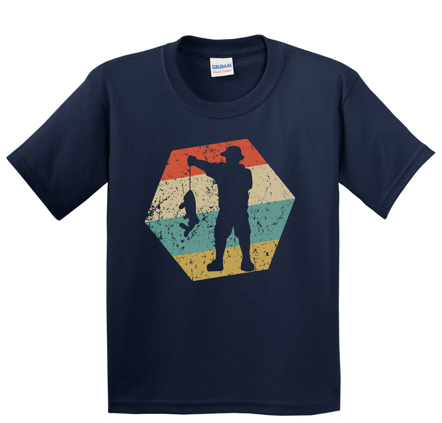Fisherman Retro Distressed Hexagon Fishing Youth T-Shirt