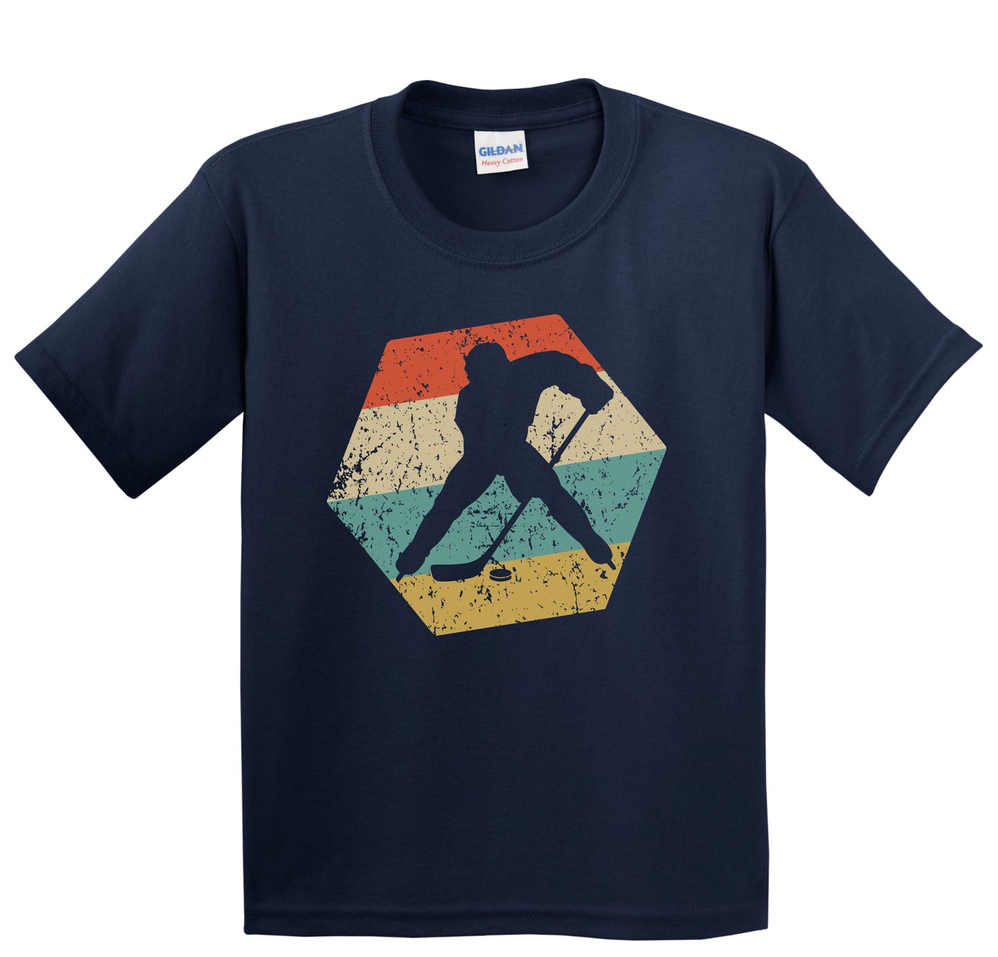 Hockey Retro Distressed Hexagon Hockey Player Youth T-Shirt