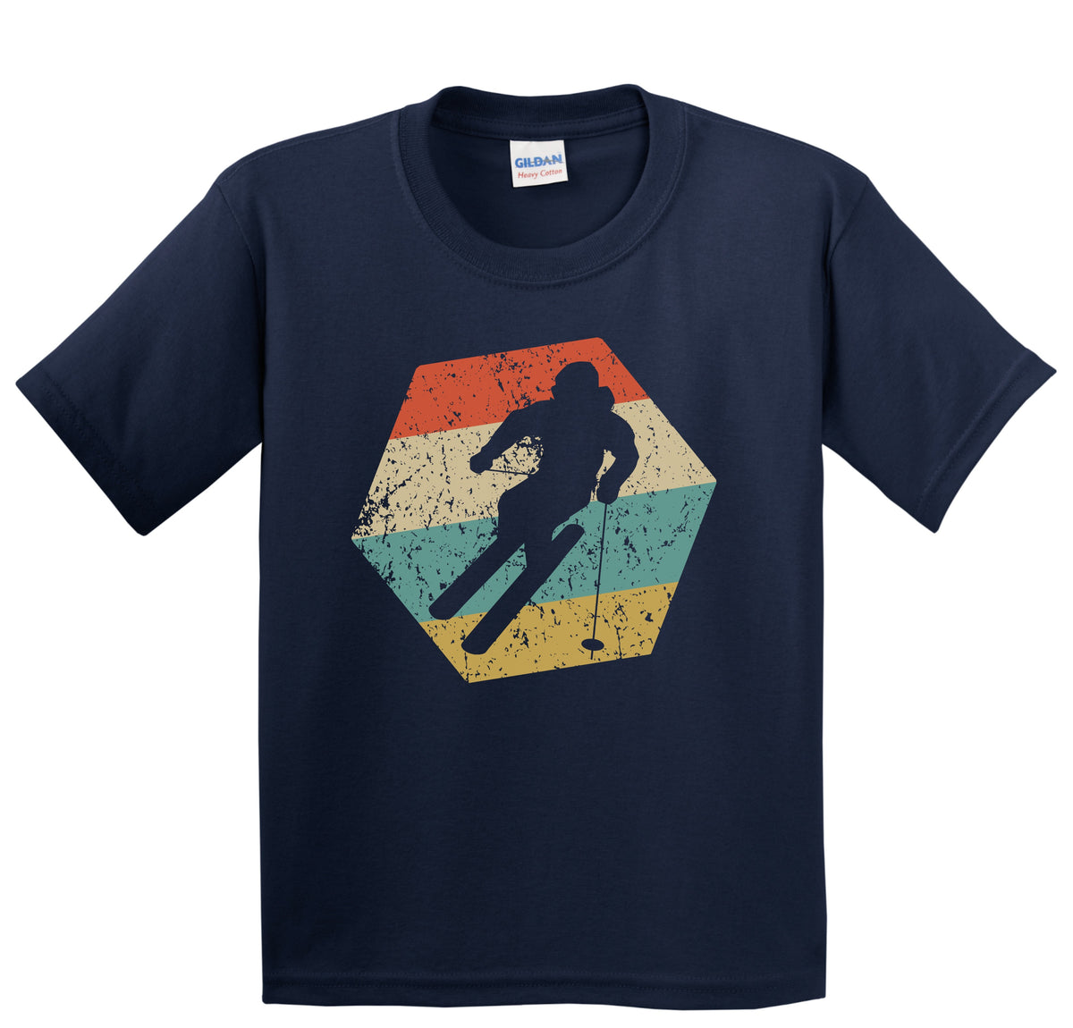 Skier Retro Distressed Hexagon Skiing Youth T-Shirt