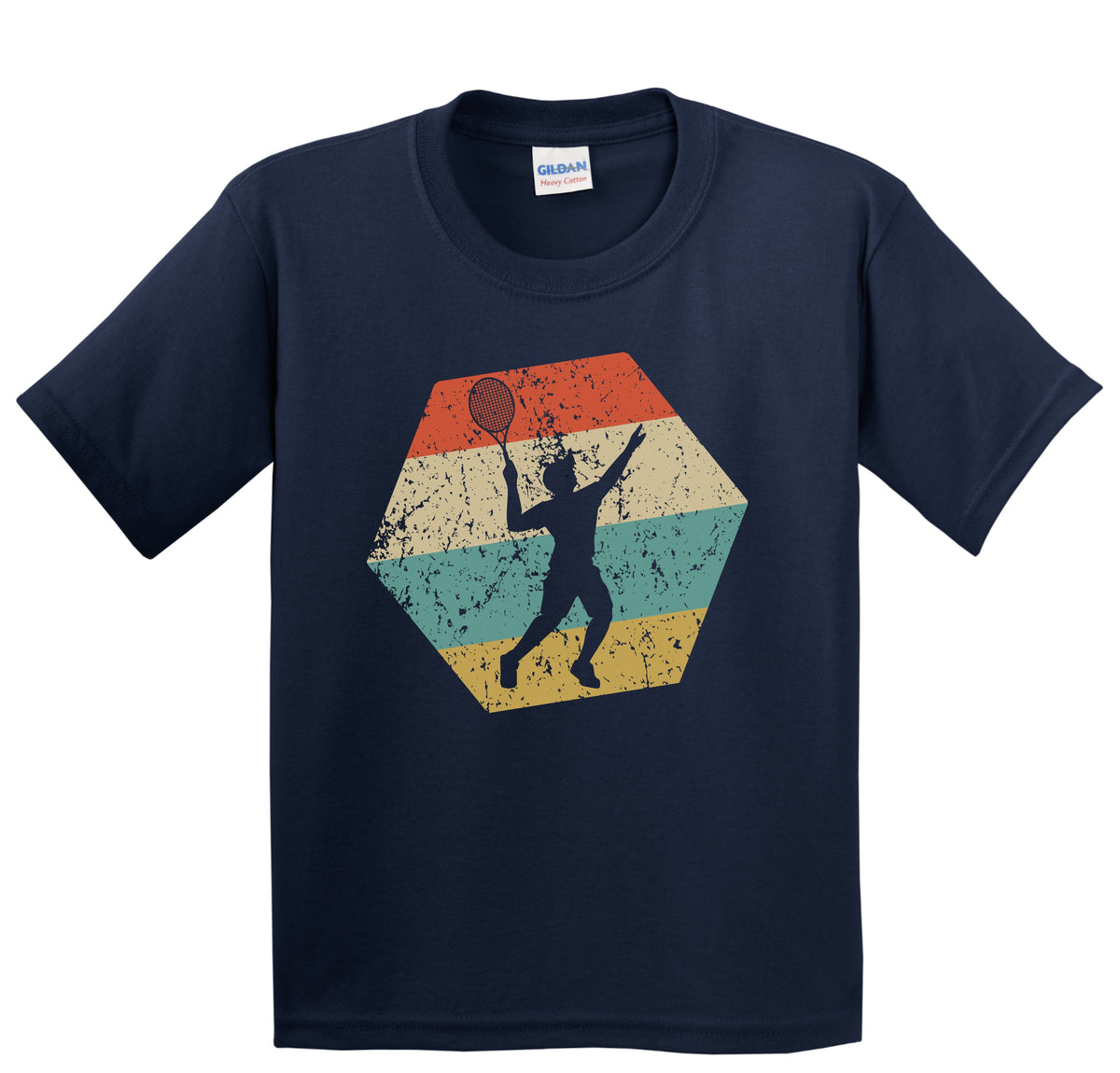 Tennis Retro Distressed Hexagon Tennis Player Serve Youth T-Shirt