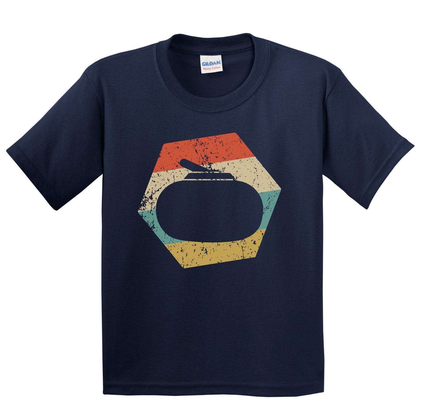 Curling Retro Distressed Hexagon Curling Stone Youth T-Shirt