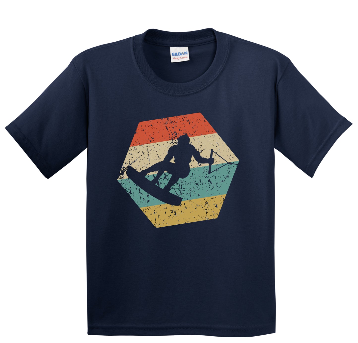 Wakeboarding Retro Distressed Hexagon Wakeboard Youth T-Shirt