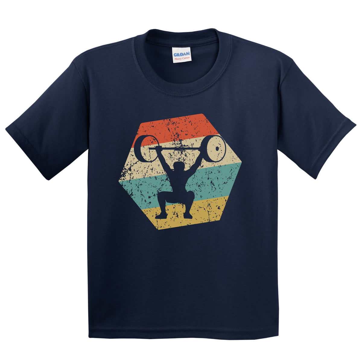 Power Lifting Retro Distressed Hexagon Weightlifter Youth T-Shirt