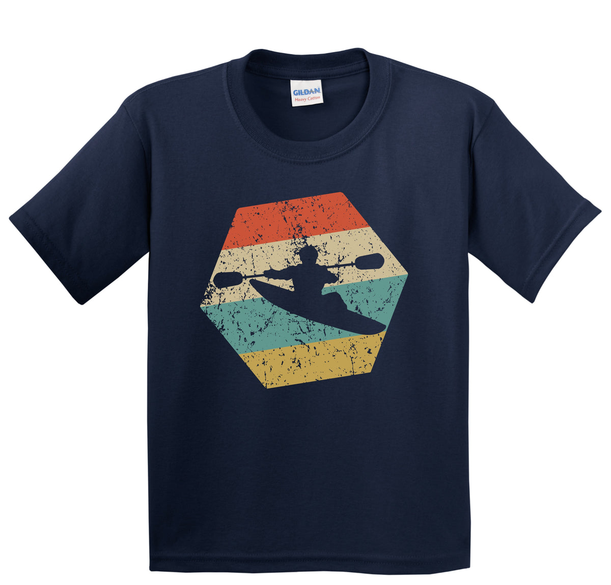 Kayak Retro Distressed Hexagon Kayaking Youth T-Shirt