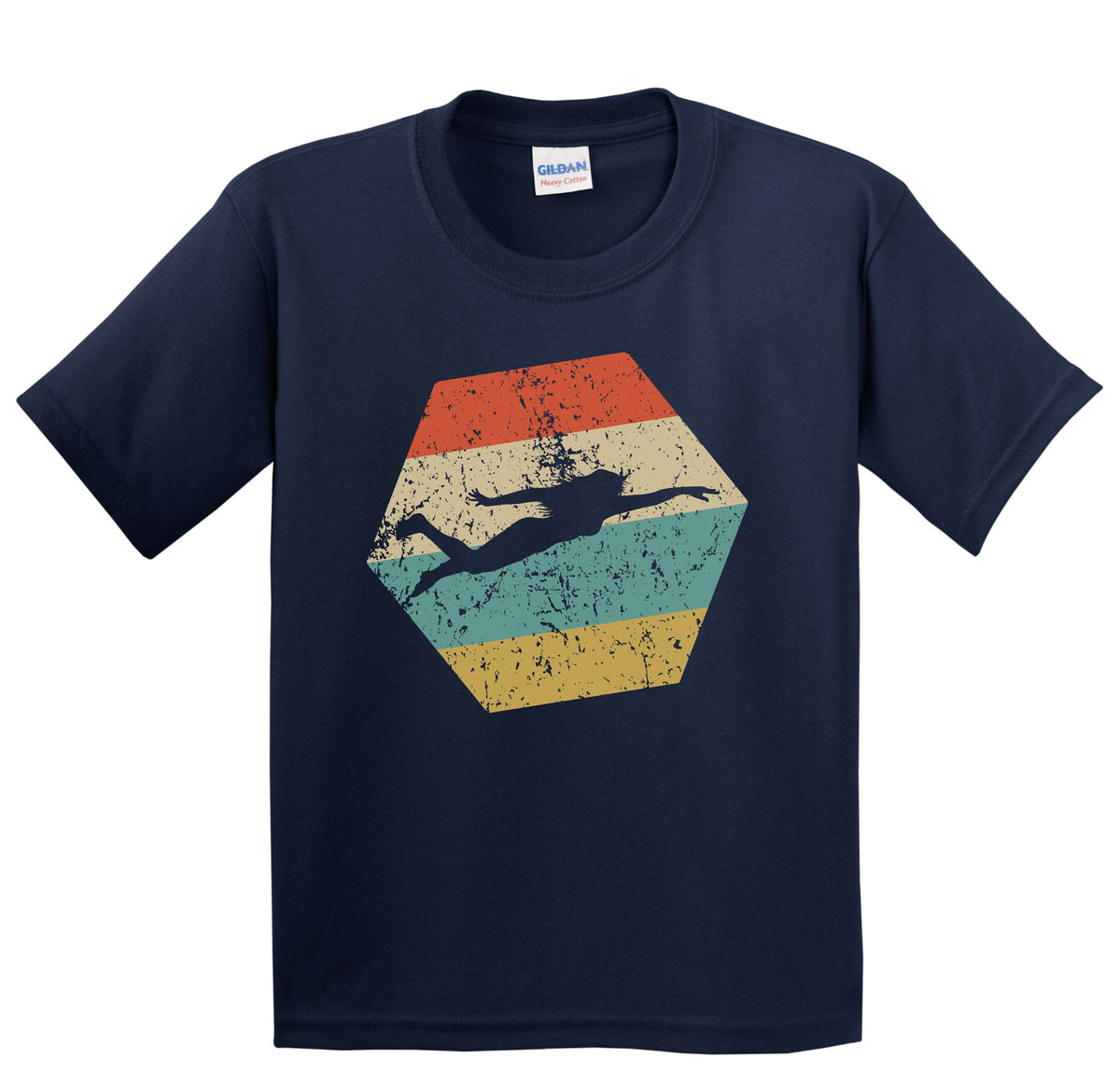 Swimmer Retro Distressed Hexagon Swimming Youth T-Shirt