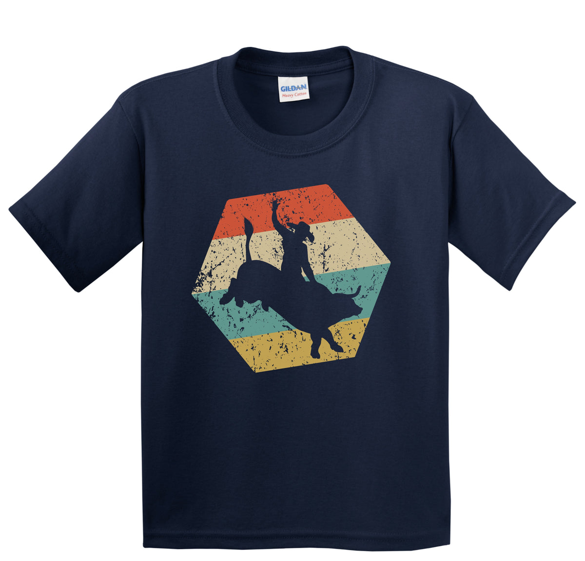 Rodeo Retro Distressed Hexagon Bull Rider Youth T-Shirt