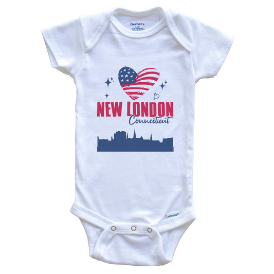 New London Connecticut Skyline American Flag Heart 4th of July Baby Bodysuit