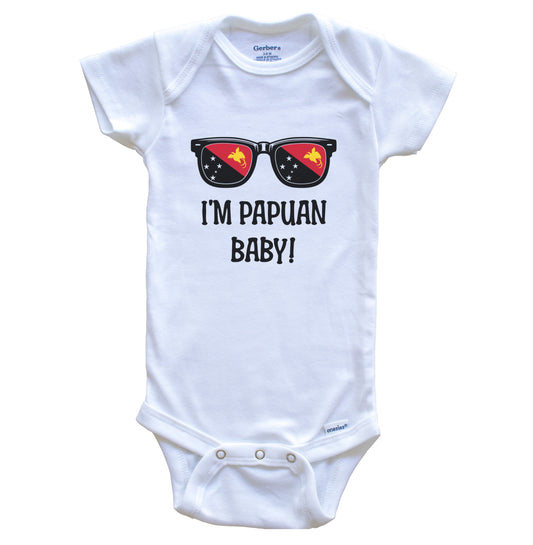 I'm Papuan Baby Papuan Flag Sunglasses Papua New Guinea Funny Baby Bodysuit
