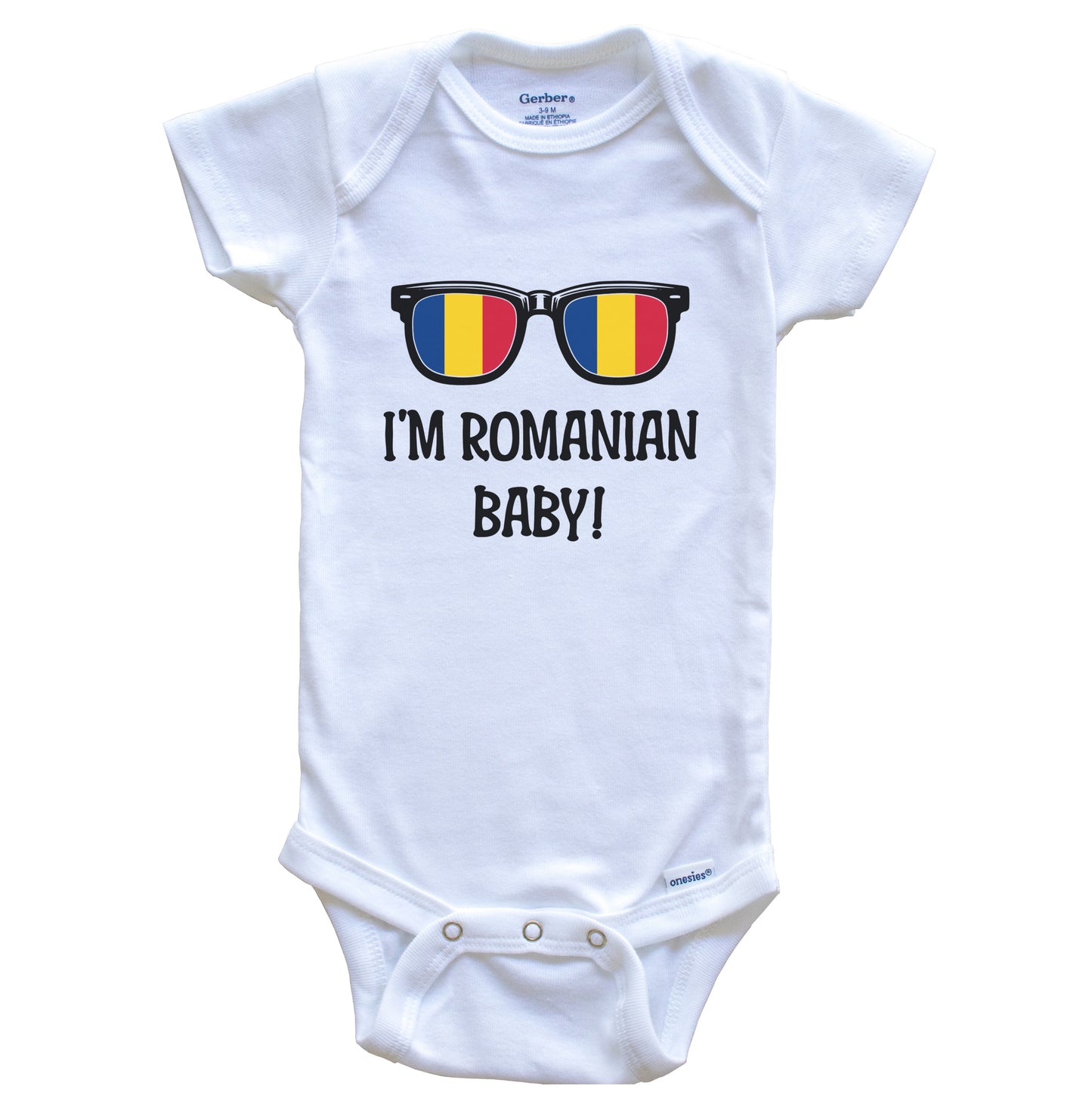 I'm Romanian Baby Romanian Flag Sunglasses Romania Funny Baby Bodysuit