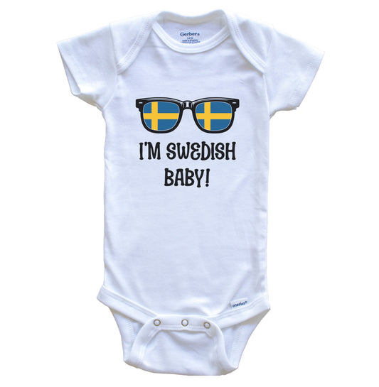 I'm Swedish Baby Swedish Flag Sunglasses Sweden Funny Baby Bodysuit
