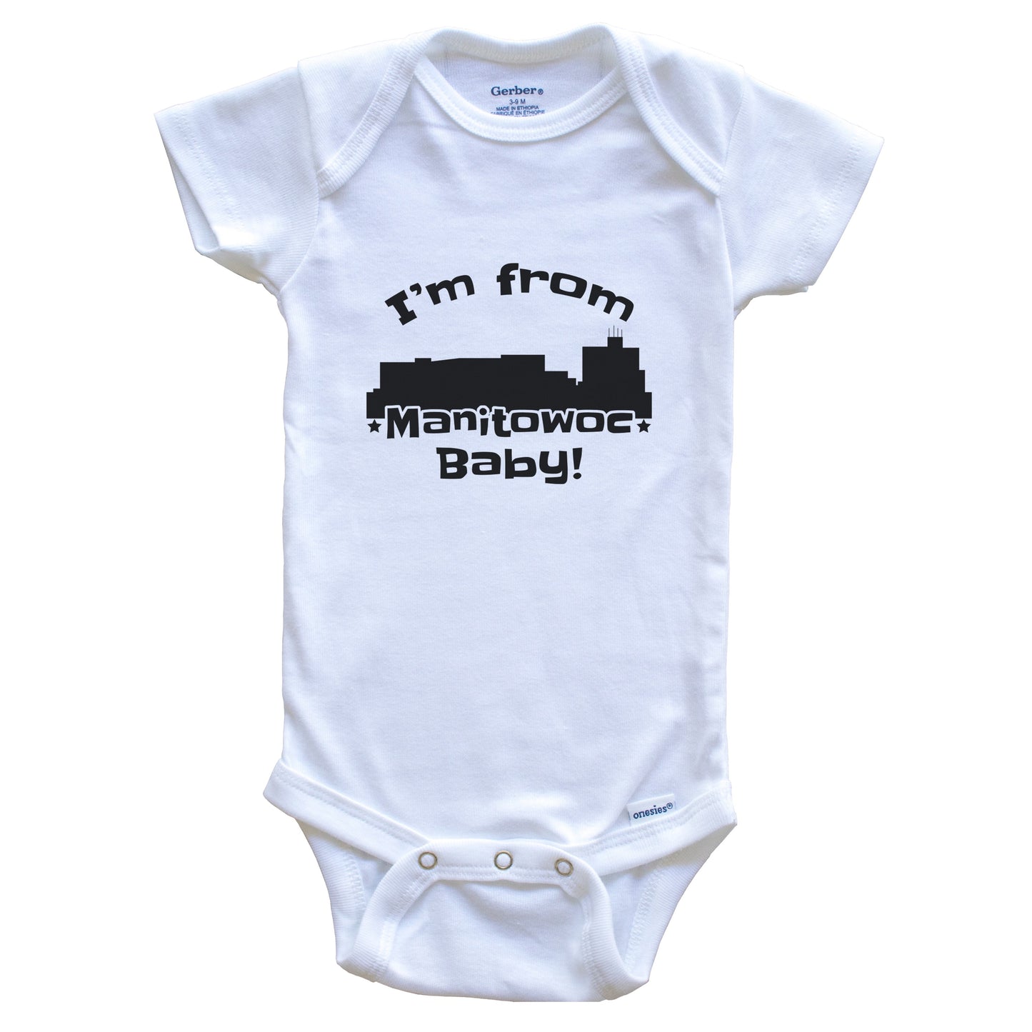 I'm From Manitowoc Baby Funny Manitowoc Wisconsin Skyline Baby Bodysuit