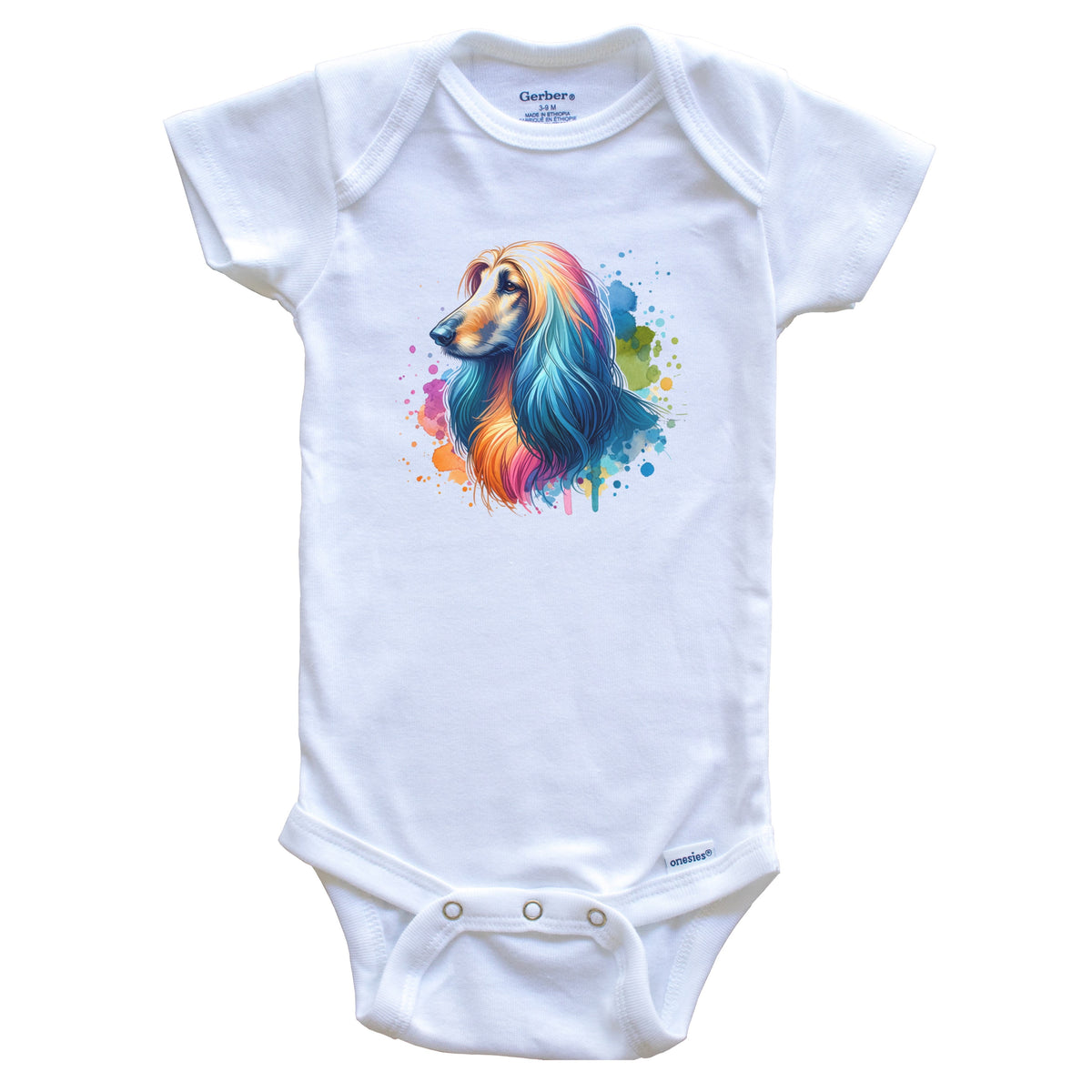 Afghan Hound Rainbow Watercolor Portrait Dog Lover Baby Bodysuit - Afghan Hound Baby Gift