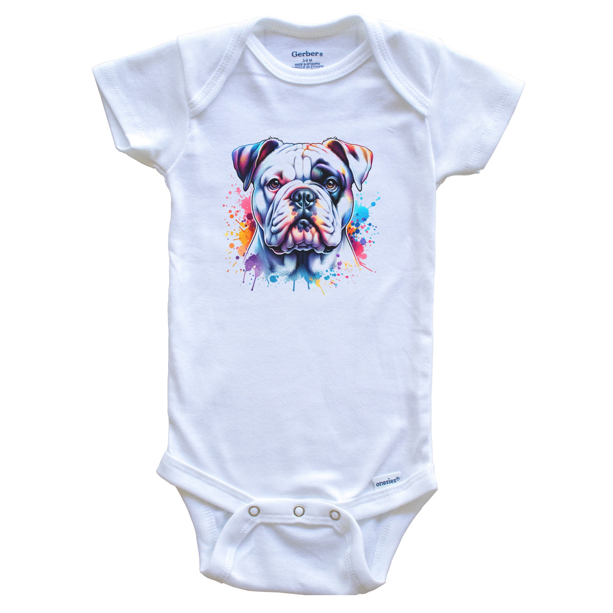 American Bulldog Rainbow Watercolor Portrait Dog Lover Baby Bodysuit - Bulldog Baby Gift