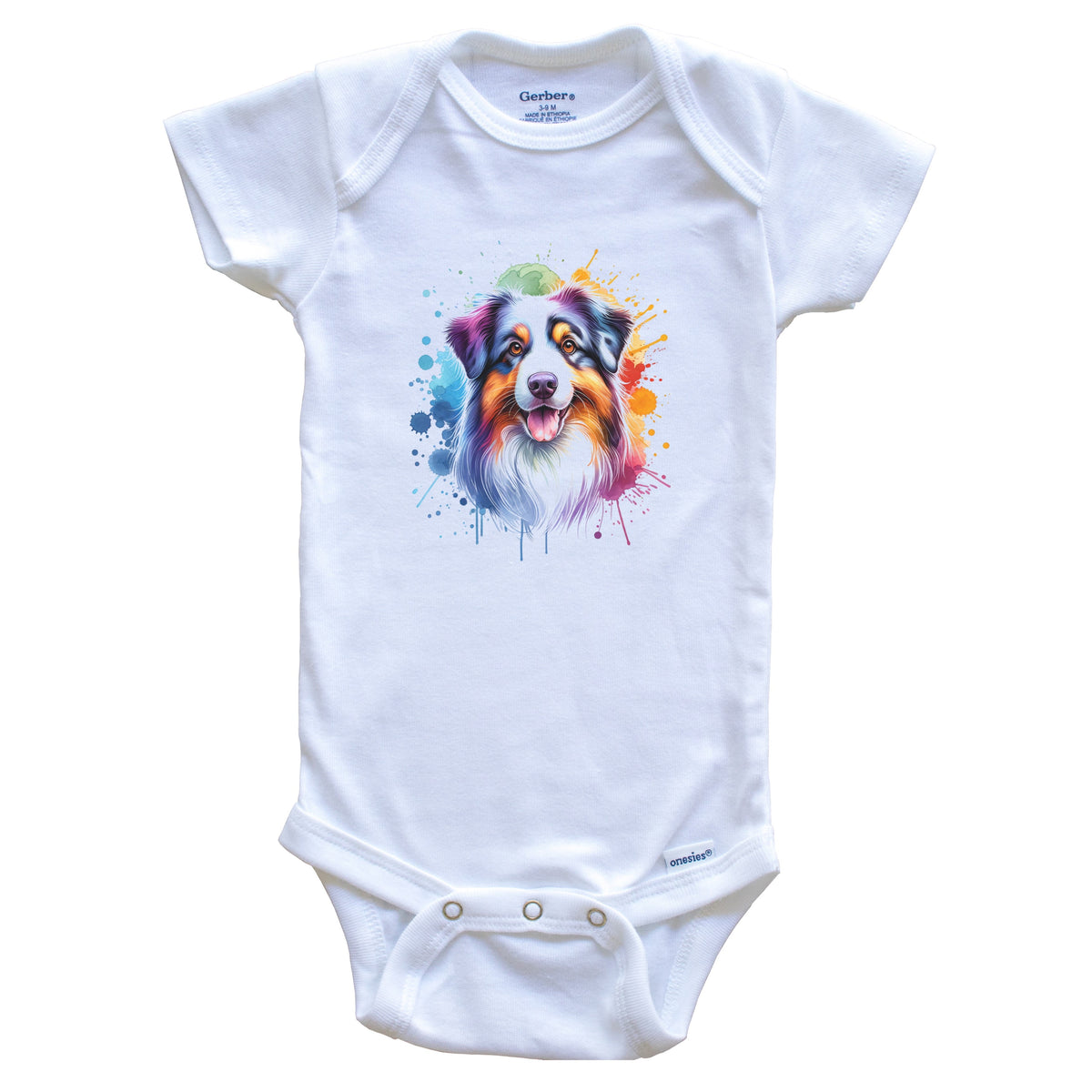 Australian Shepherd Rainbow Watercolor Portrait Dog Lover Baby Bodysuit - Australian Shepherd Baby Gift
