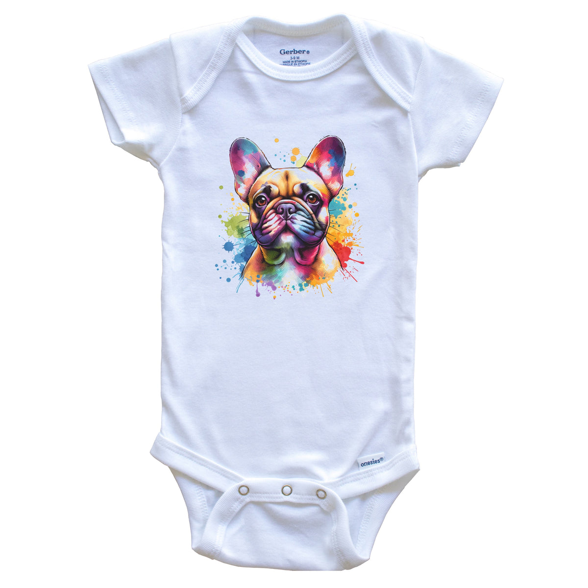French Bulldog Rainbow Watercolor Portrait Dog Lover Baby Bodysuit - French Bulldog Baby Gift
