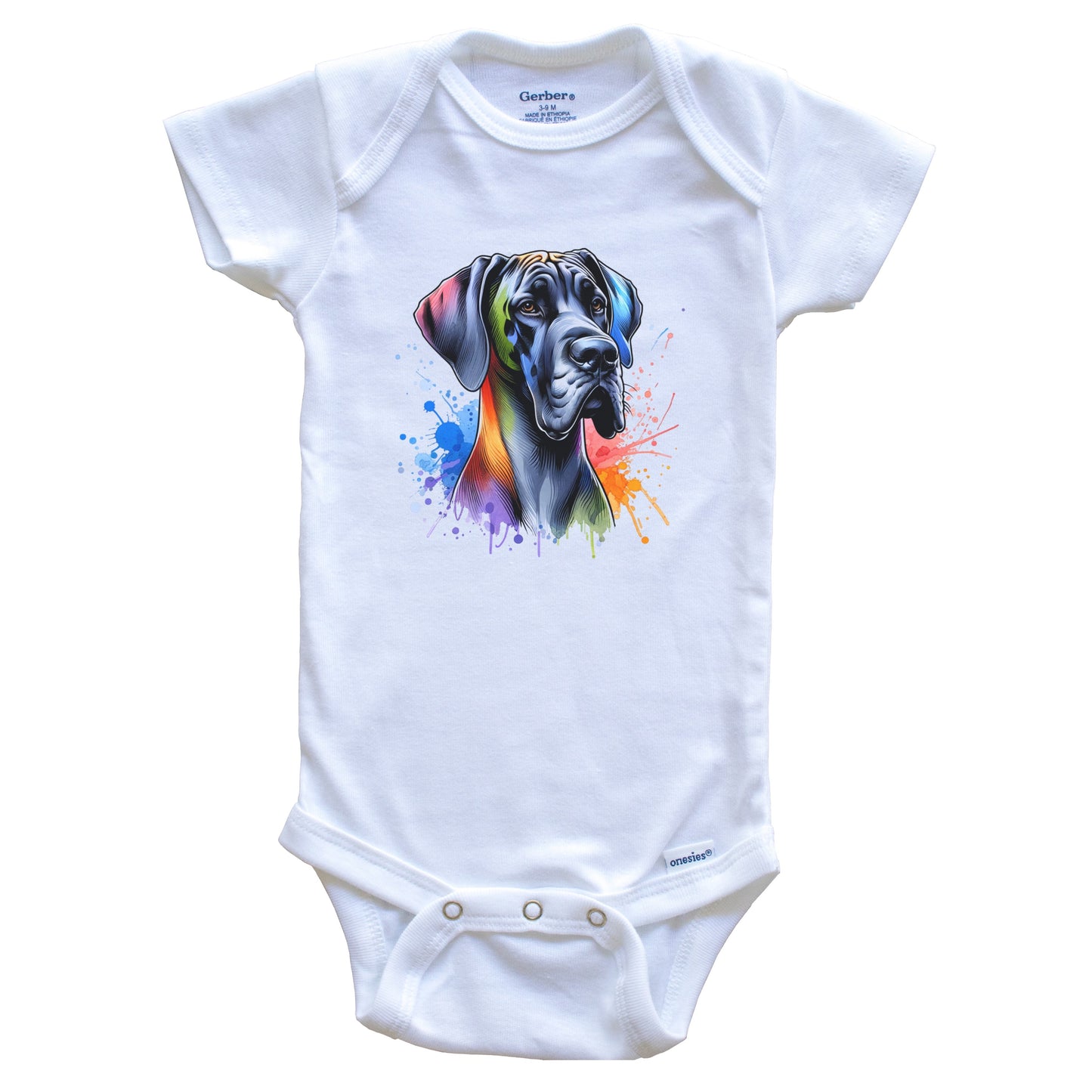 Great Dane Rainbow Watercolor Portrait Dog Lover Baby Bodysuit - Great Dane Baby Gift
