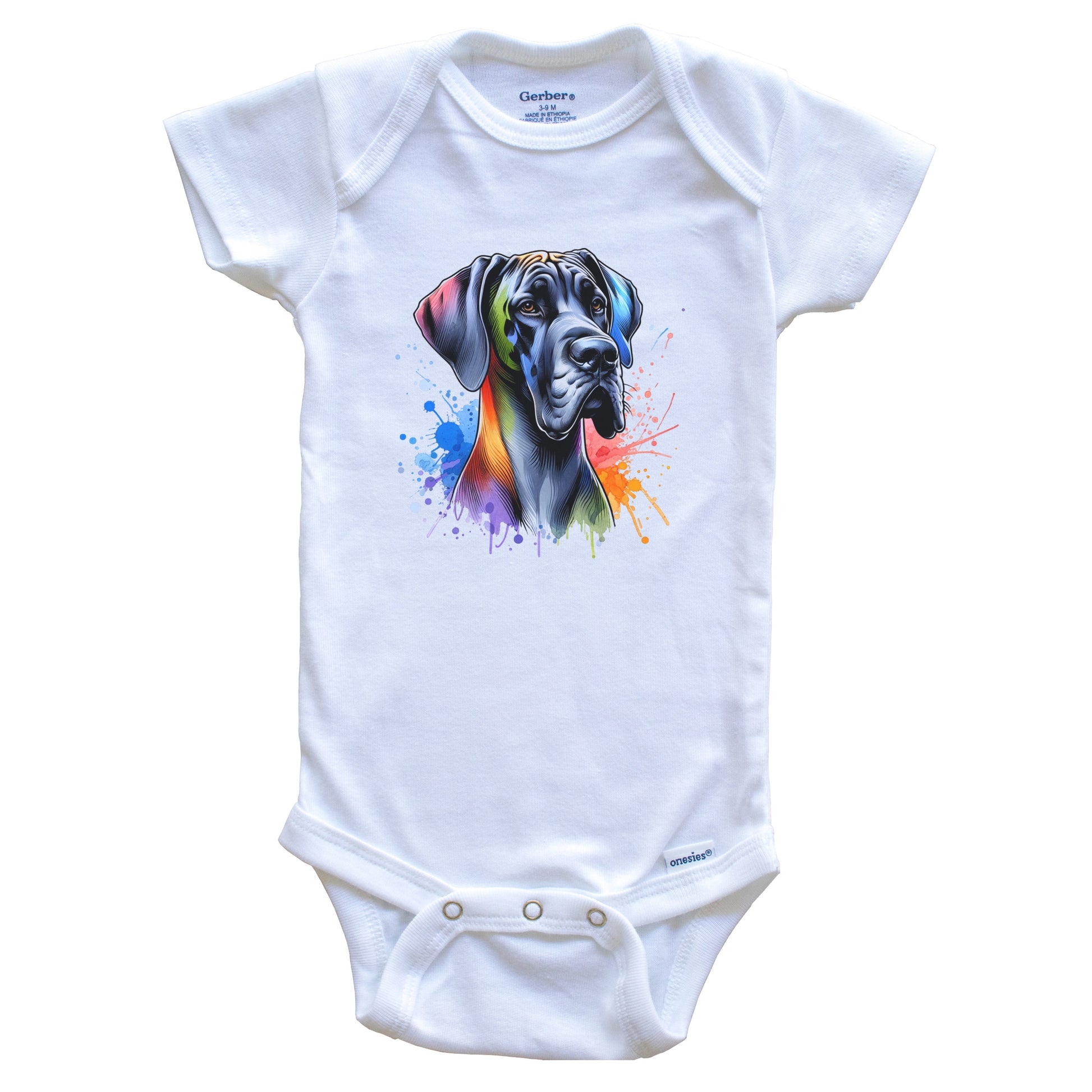 Great Dane Rainbow Watercolor Portrait Dog Lover Baby Bodysuit - Great Dane Baby Gift