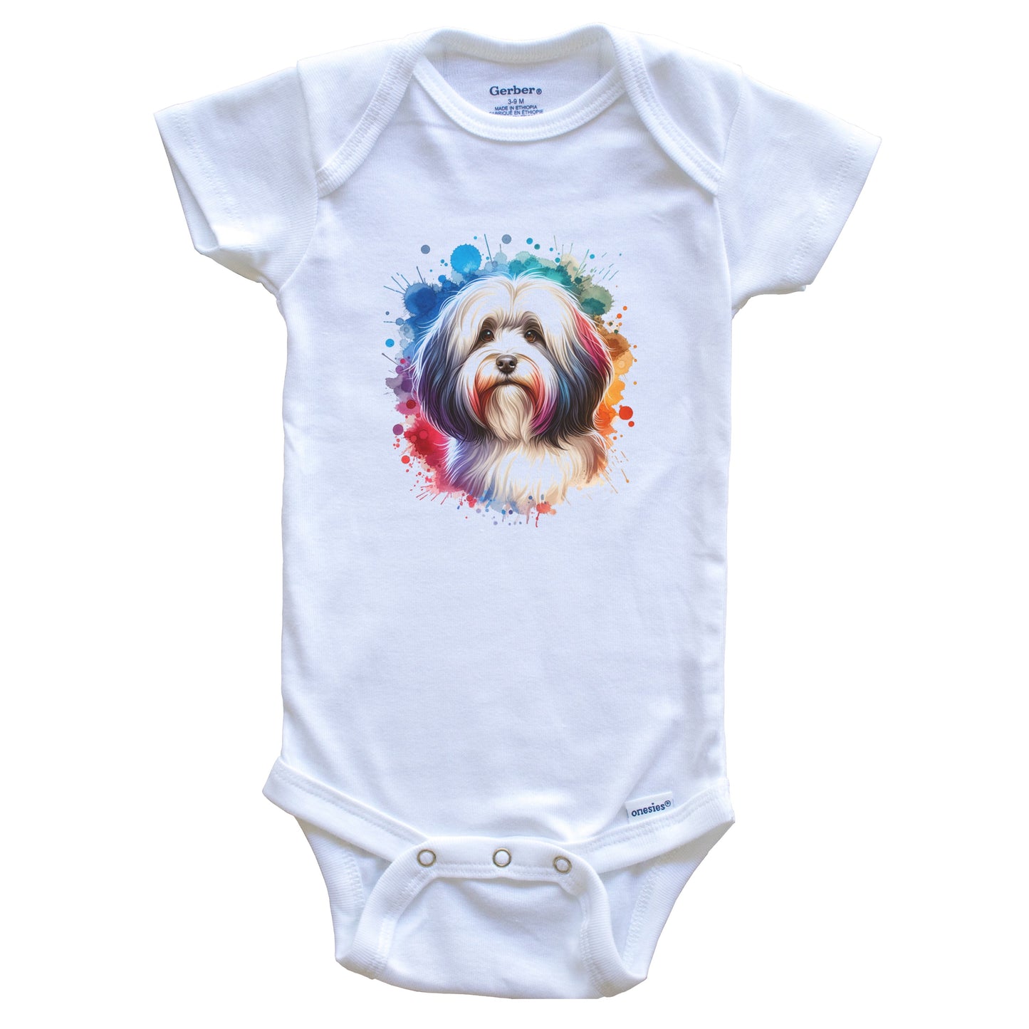 Havanese Rainbow Watercolor Portrait Dog Lover Baby Bodysuit - Havanese Baby Gift