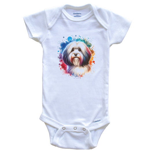 Havanese Rainbow Watercolor Portrait Dog Lover Baby Bodysuit - Havanese Baby Gift