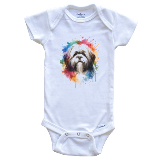 Lhasa Apso Rainbow Watercolor Portrait Dog Lover Baby Bodysuit - Lhasa Apso Baby Gift
