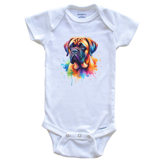 Mastiff Rainbow Watercolor Portrait Dog Lover Baby Bodysuit - Mastiff Baby Gift