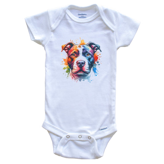 Pit Bull Rainbow Watercolor Portrait Dog Lover Baby Bodysuit - Pit Bull Terrier Baby Gift