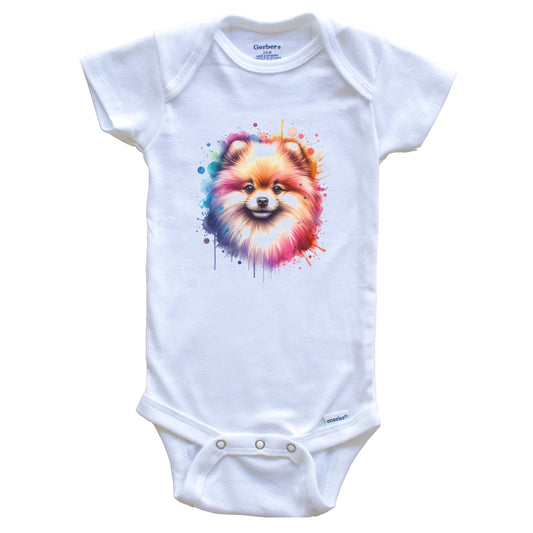 Pomeranian Rainbow Watercolor Portrait Dog Lover Baby Bodysuit - Pomeranian Baby Gift