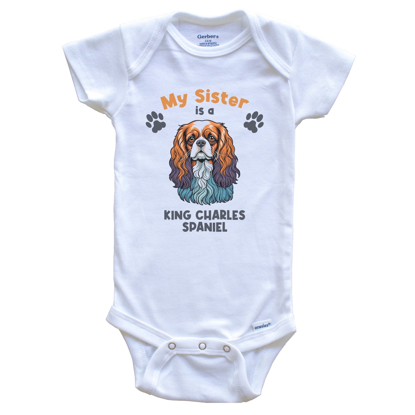 My Sister Is A King Charles Spaniel Cute Dog Breed Baby Bodysuit