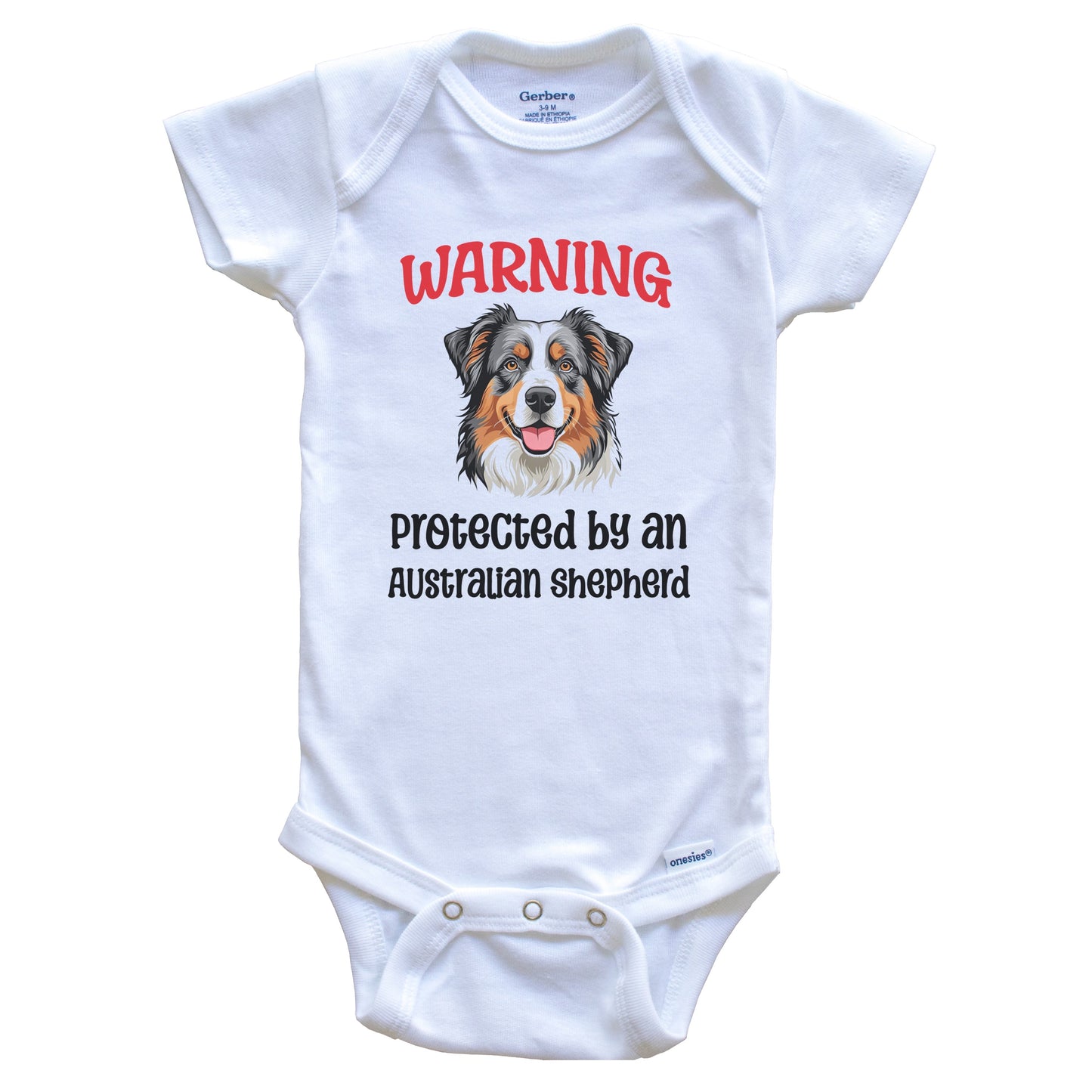 Warning Protected By An Australian Shepherd Funny Dog Breed Baby Bodysuit