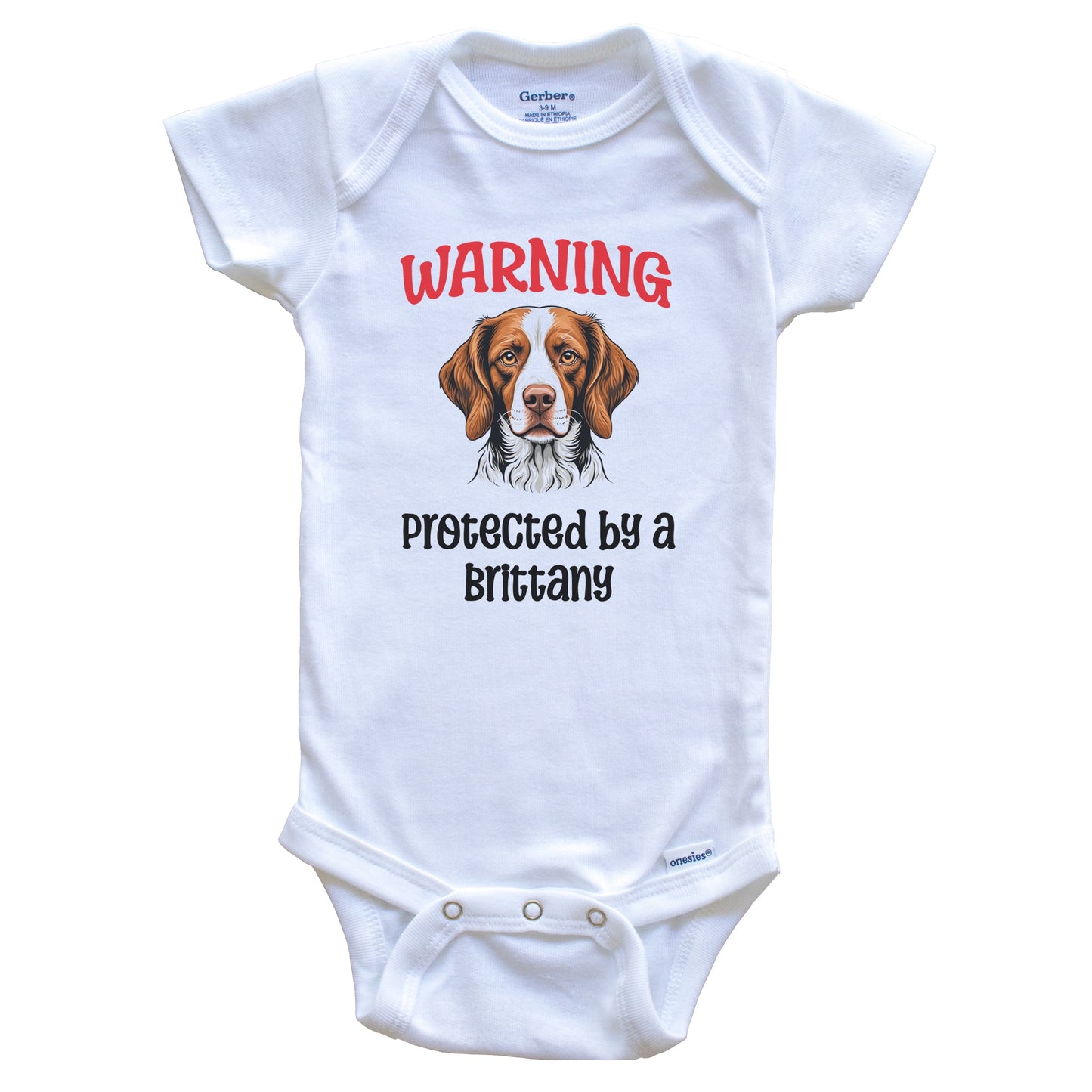 Warning Protected By A Brittany Funny Dog Breed Baby Bodysuit