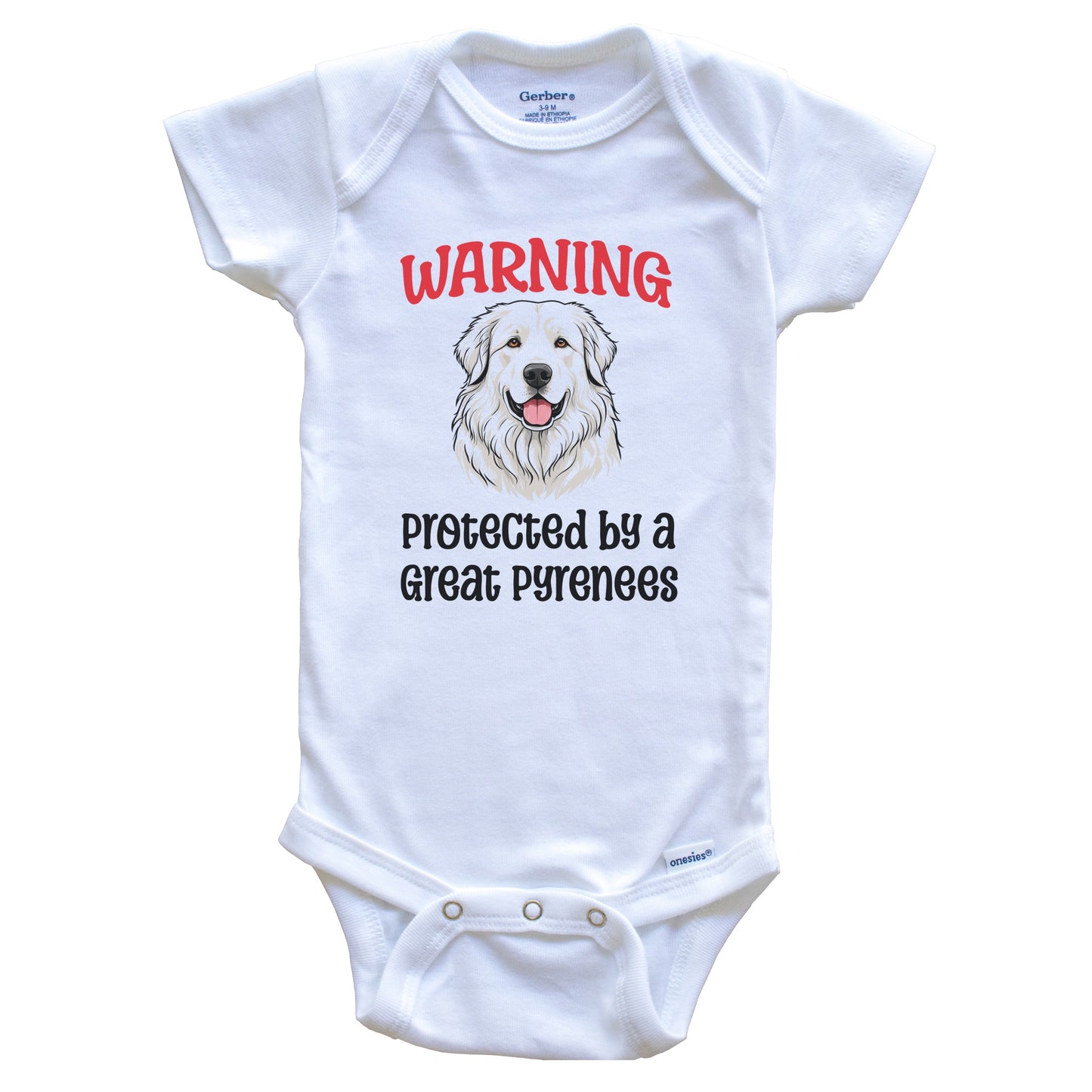 Warning Protected By A Great Pyrenees Funny Dog Breed Baby Bodysuit