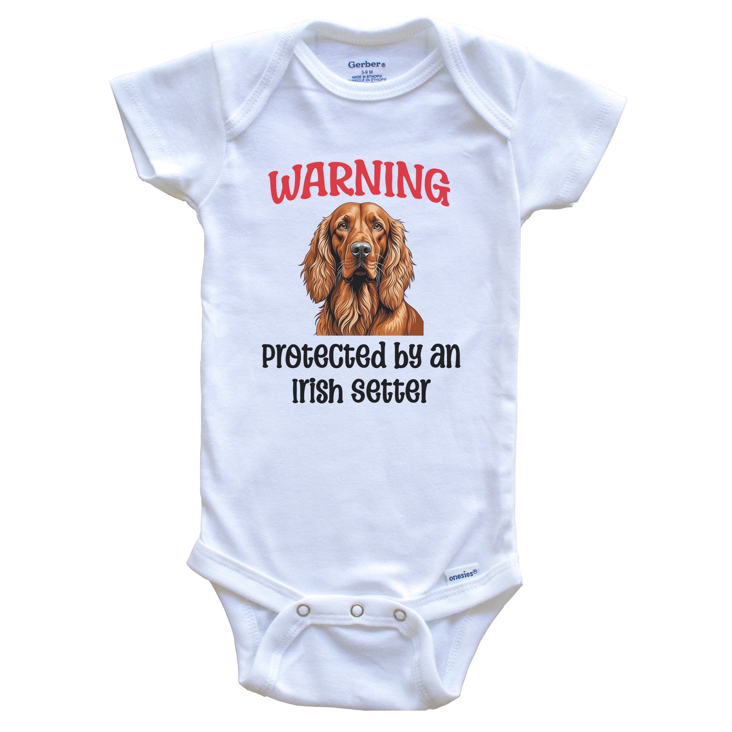 Warning Protected By An Irish Setter Funny Dog Breed Baby Bodysuit