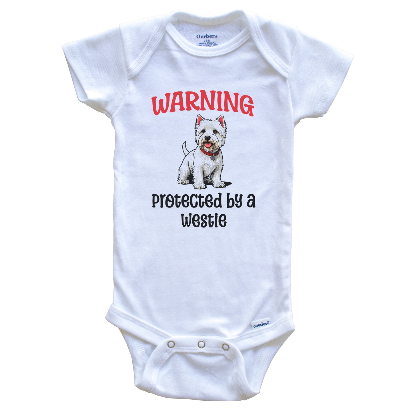 Warning Protected By A Westie Funny Dog Breed Baby Bodysuit