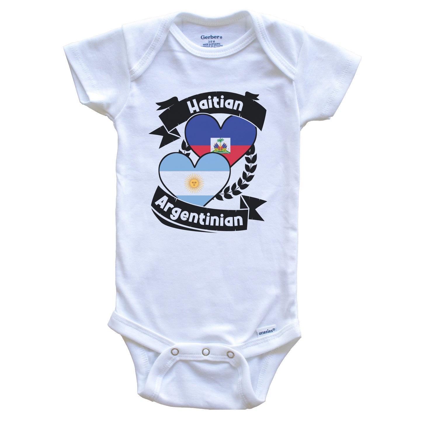 Haitian Argentinian Heart Flags Haiti Argentina Baby Bodysuit