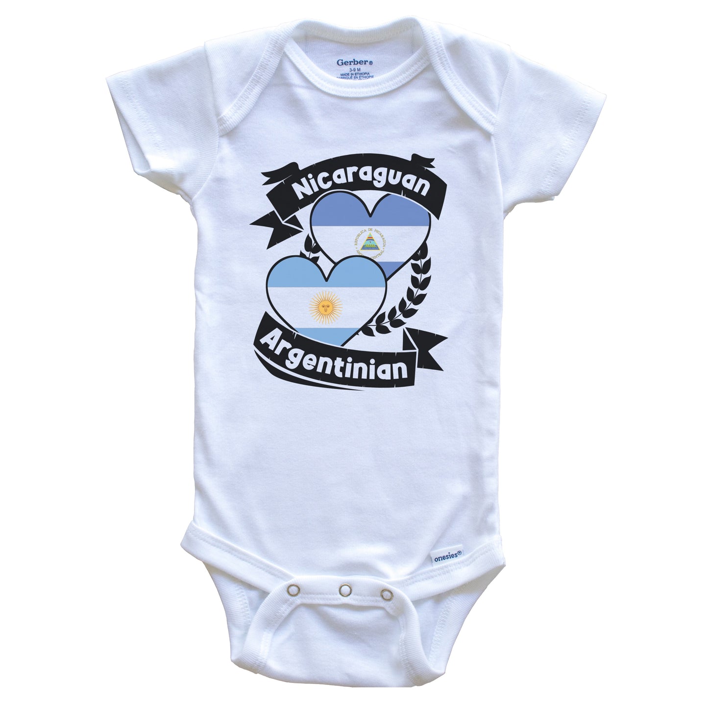 Nicaraguan Argentinian Heart Flags Nicaragua Argentina Baby Bodysuit