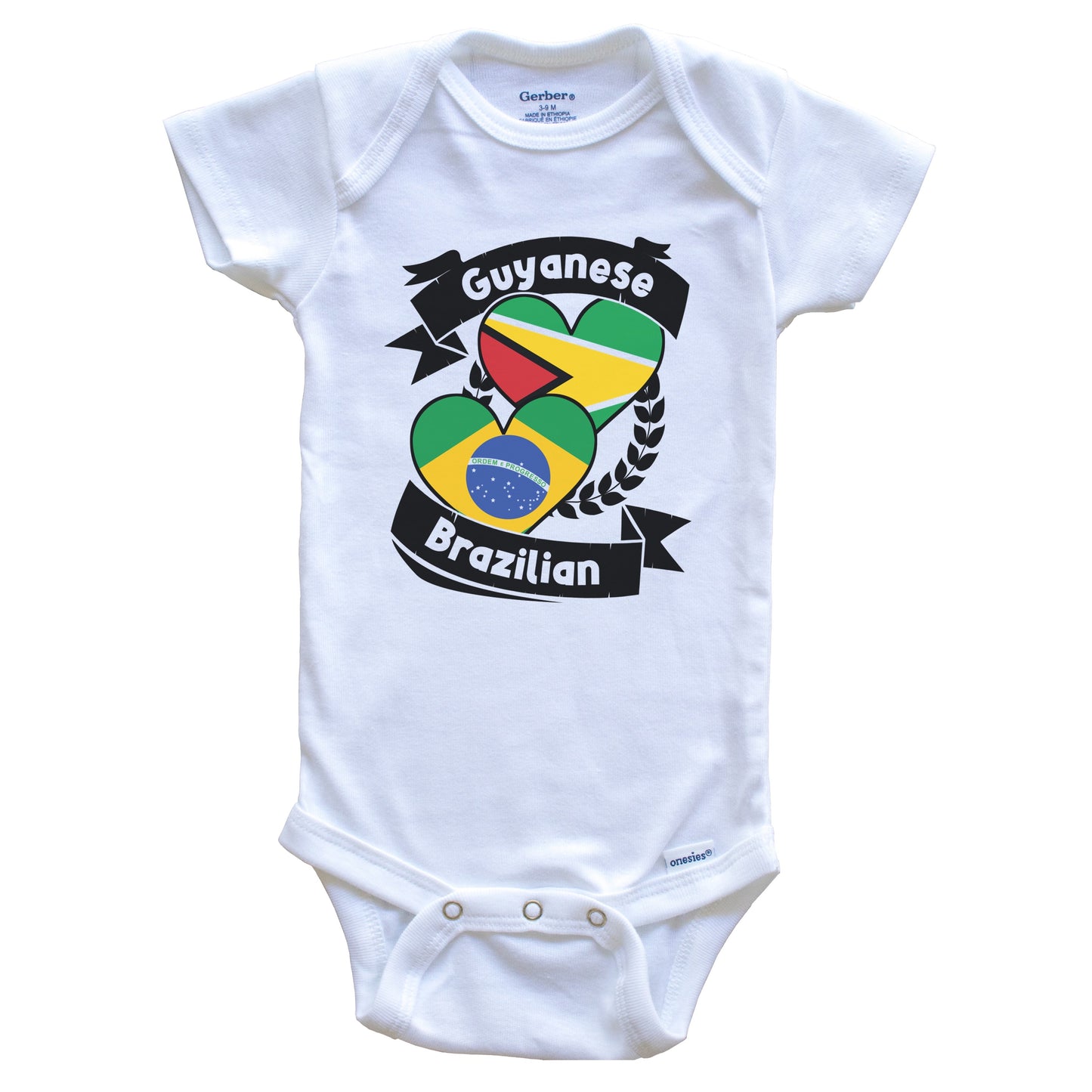 Guyanese Brazilian Heart Flags Guyana Brazil Baby Bodysuit